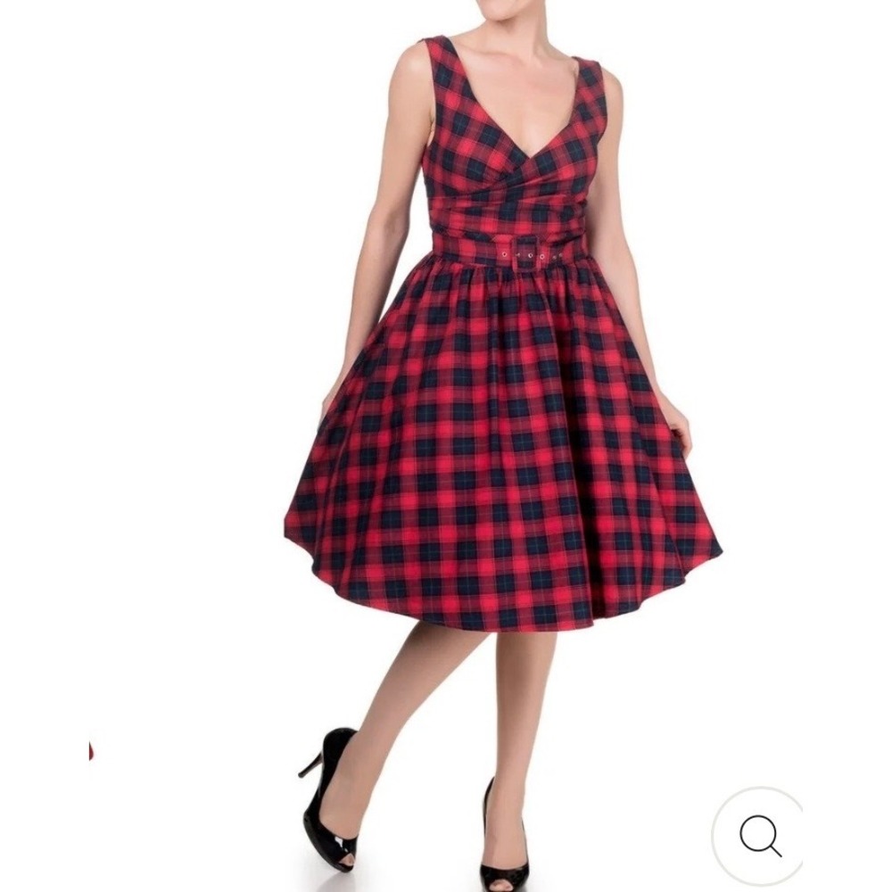 Dolly and Dotty Swing Dress Plaid Tartan 50's Retro Fit Flare Full Belted Pinup